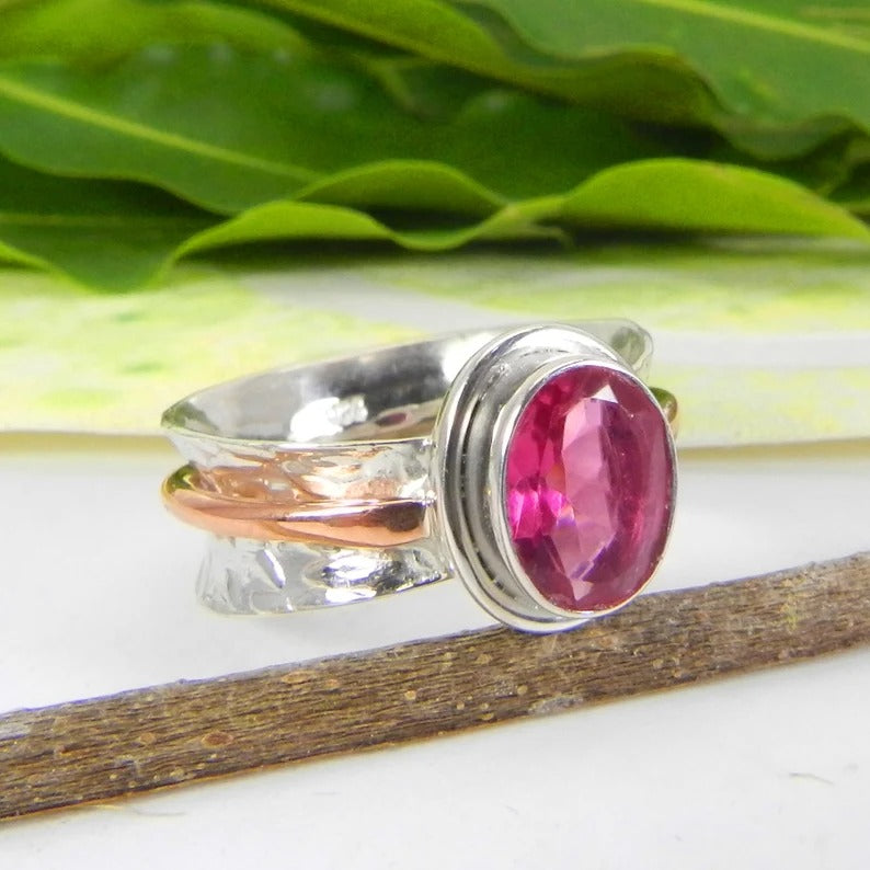 Pink Tourmaline Gemstone 925 Sterling Silver Ring