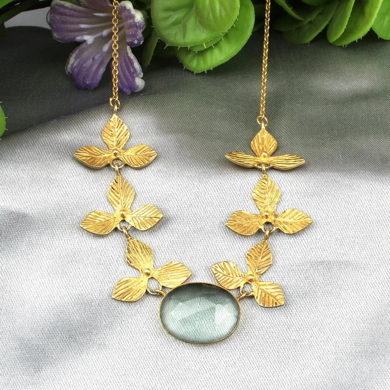 Gold Plated Green Amethyst Hydro Necklace