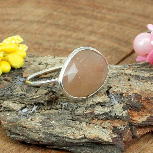 Peach Moonstone Gemstone Sterling Silver Ring