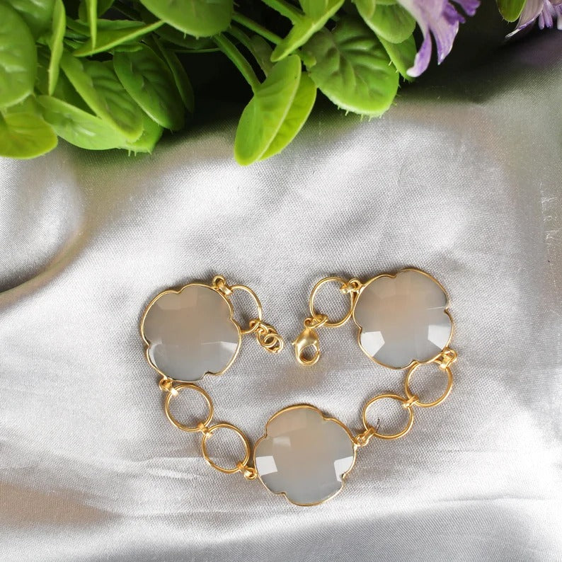 White Onyx Gemstone Gold Plated Brass bracelet