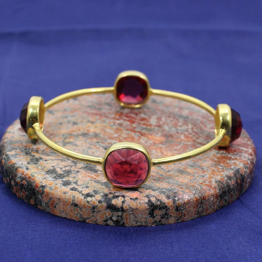 Pink Tourmaline Gold Plated Brass Bangle