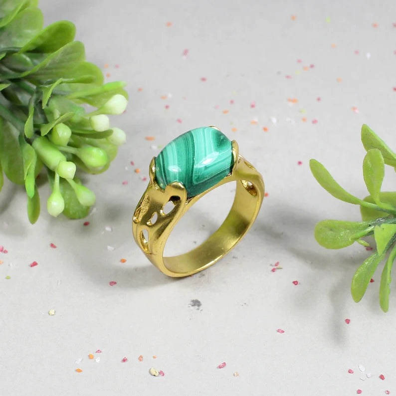 925 Sterling Silver Unique Malachite Gemstone Ring