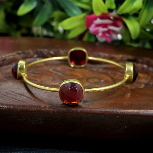 Hydro Pink Tourmaline Gold Plated Brass Bangle