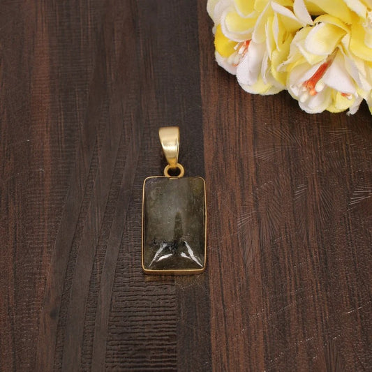 Natural Labradorite Gold PLated Brass  Pendant