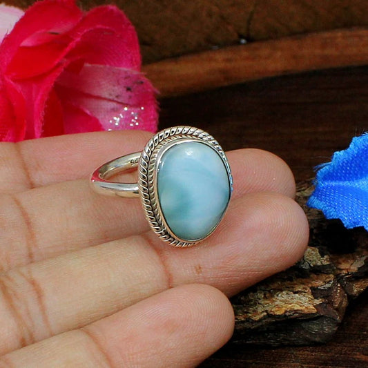 Natural Larimar 92.5 Sterling Silver Ring