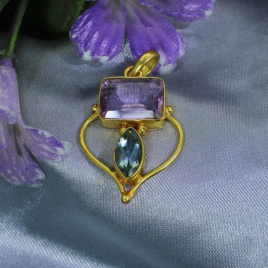 Gold Plated Amethyst Brass Pendant