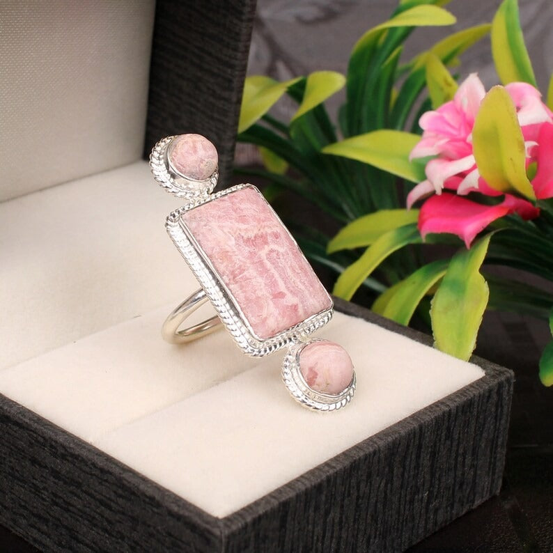 Rhodochrosite Gemstone 92.5 Sterling SIlver Ring