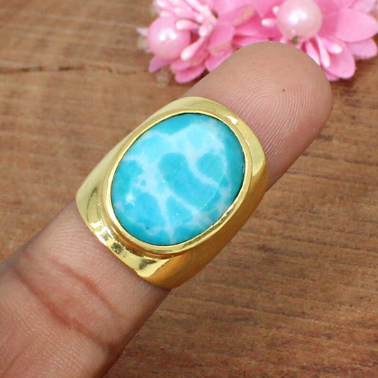 Larimar Gold Plated Brass Ring