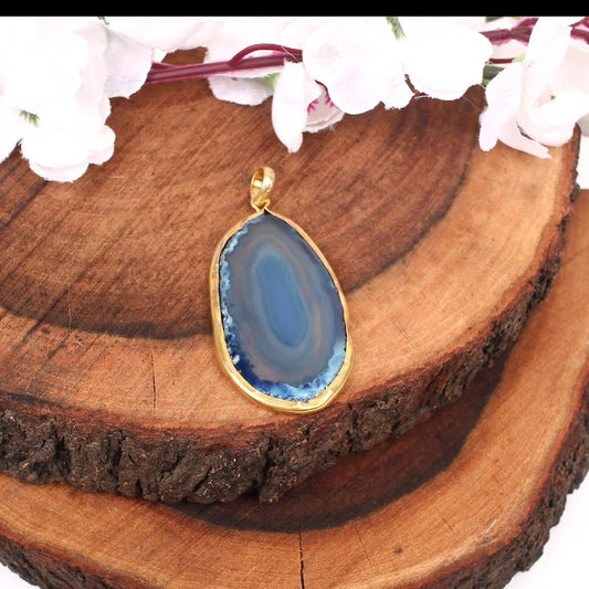 Brazil Slice Agate Gemstone Gold Plated  Brass Pendant