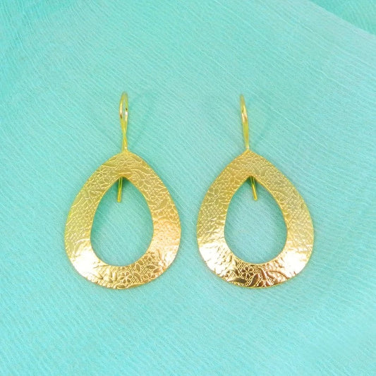 Gold Plated Teardrop Textured Earrings