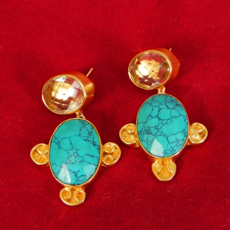 Gold Plated Crystal & Turquoise Earrings