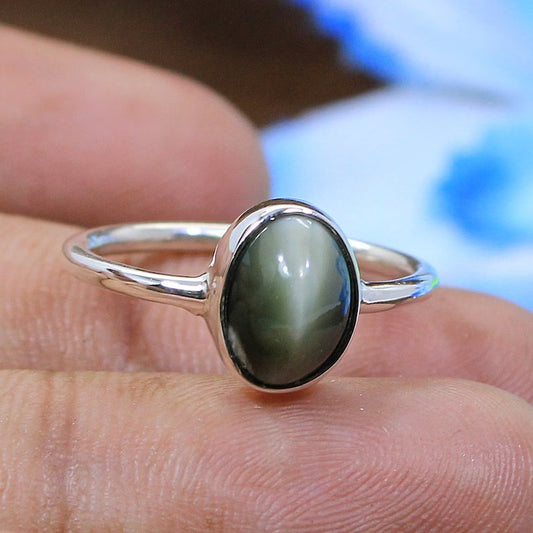 Natural Chrysoberyl Cats Eye Gemstone 925 Sterling Silver Ring