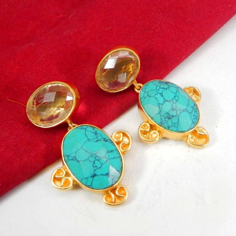 Gold Plated Crystal & Turquoise Earrings