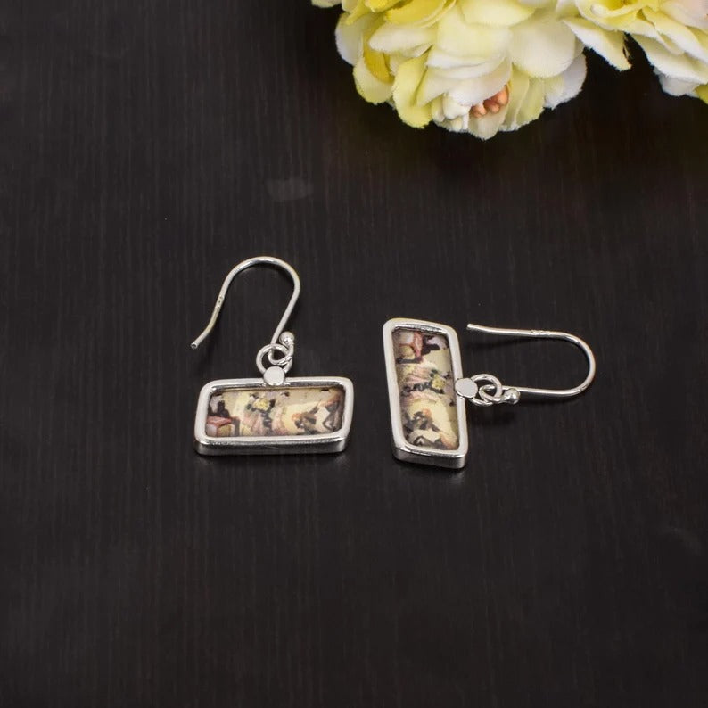 925 Silver Handmade Painting Frame Earrings