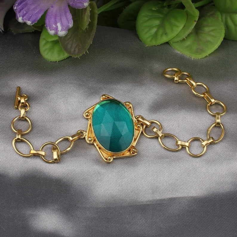 Apatite Gemstone Gold Plated Bracelet