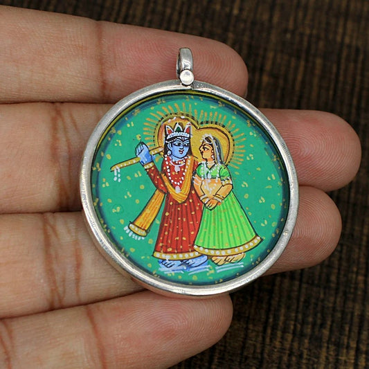 Radha Krishan Painting Pendant Temple Jewelry