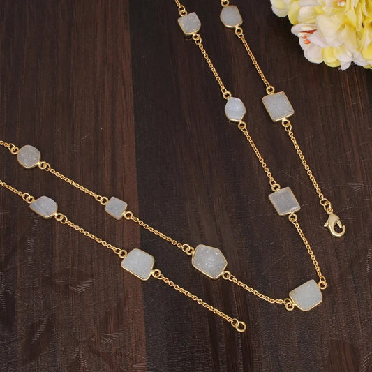 Antique Natural Druzy Link Chain Necklace