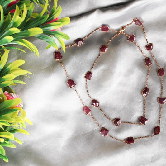 Ruby Corundum Rose Gold Plated Brass Necklace