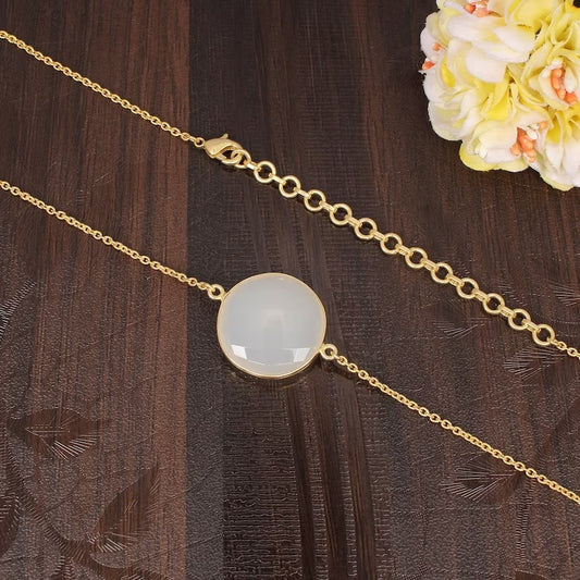 Gold Plated White Onyx Brass Chain Necklace