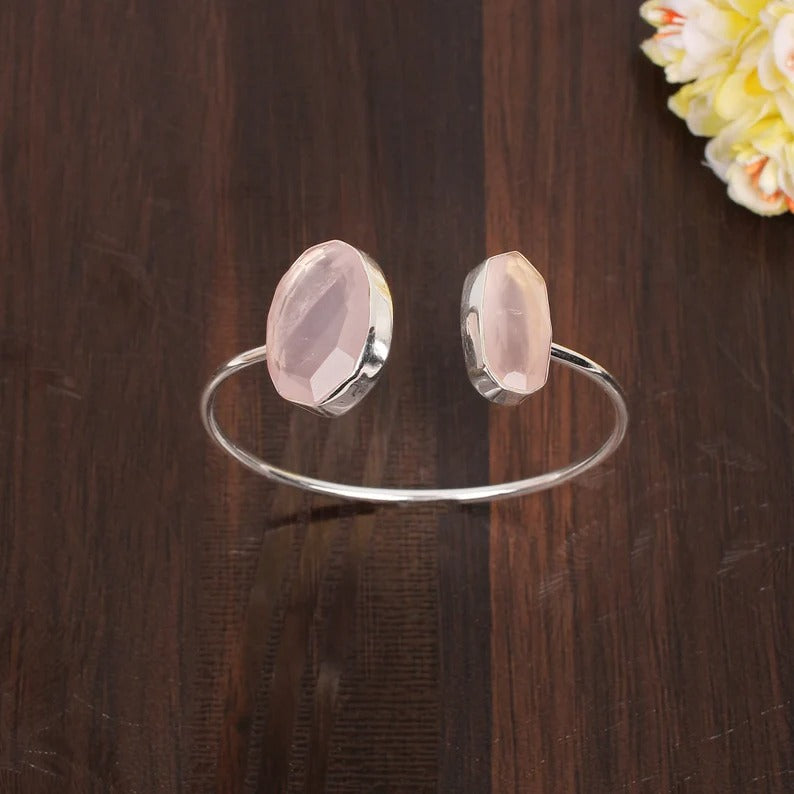 Pink Rose Quartz Cuff Bangle