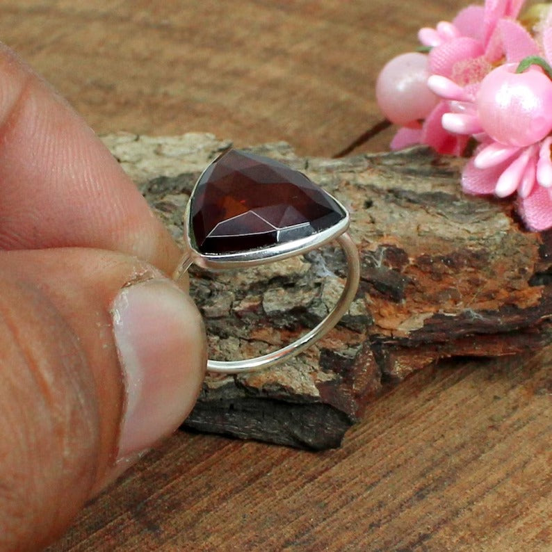 925 Sterling Silver Red Garnet Stone Ring