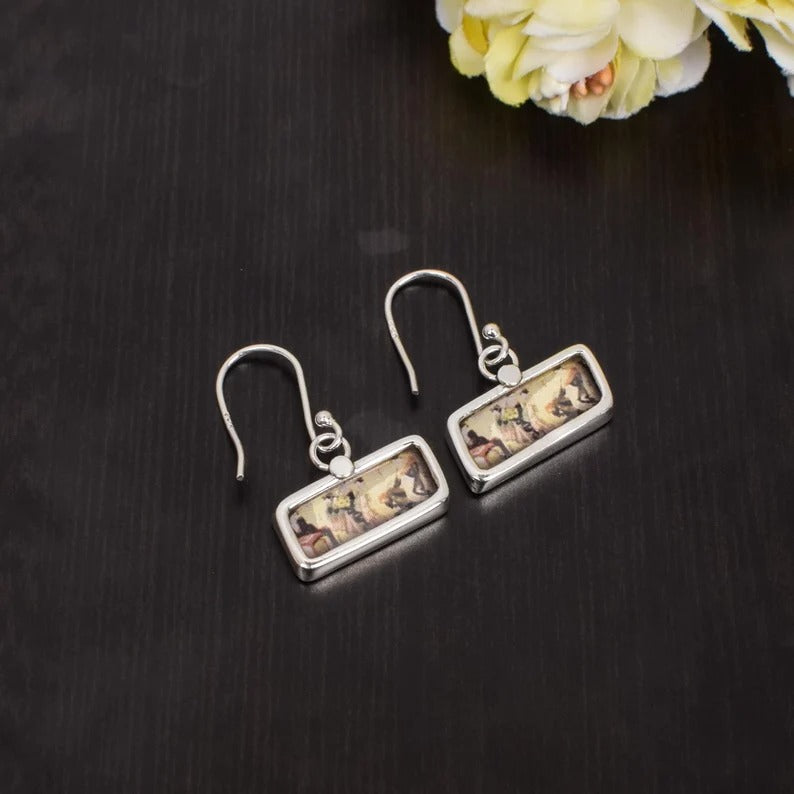 925 Silver Handmade Painting Frame Earrings