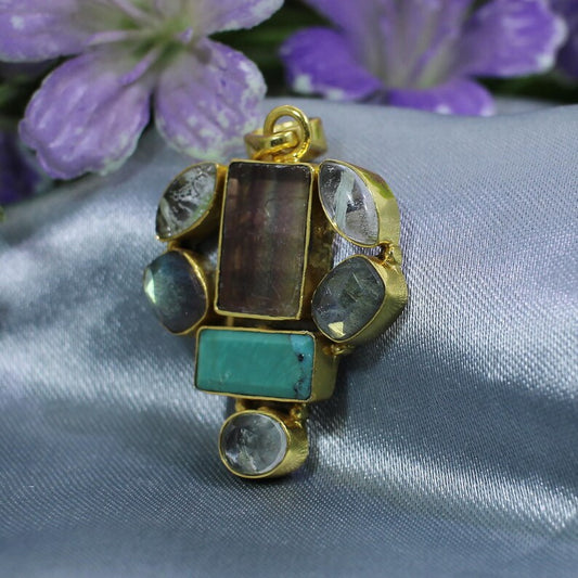 Multi-Gemstone Gold Plated Brass Pendant