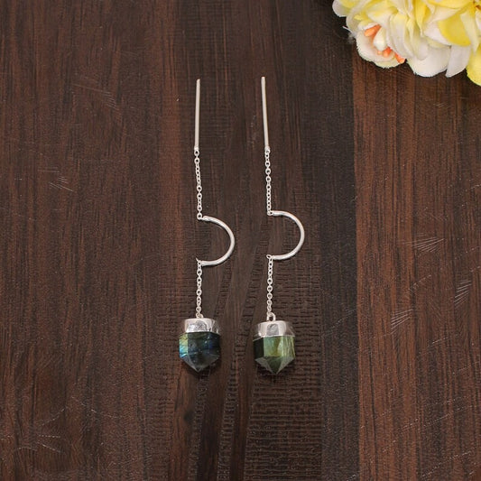 Flashy Labradorite Threader Earrings