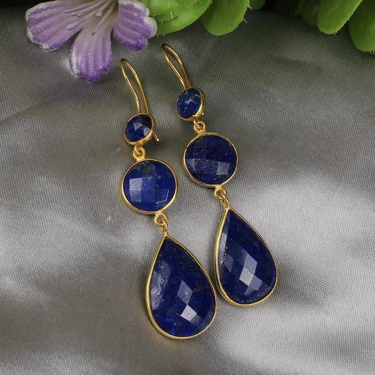 Lapis Lazuli Gold Plated Dangle Earrings