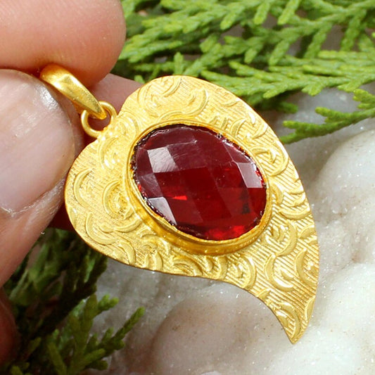 Mandarin Garnet Brass Gold Plated Pendant