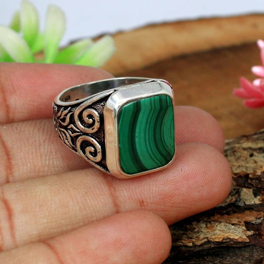 925 Sterling Silver Malachite Gemstone Ring