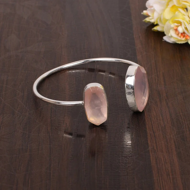 Pink Rose Quartz Cuff Bangle