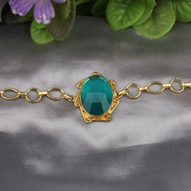 Apatite Gemstone Gold Plated Bracelet