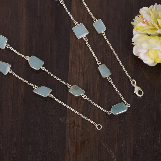 Natural Aqua Chalcedony Cable Chain Necklace