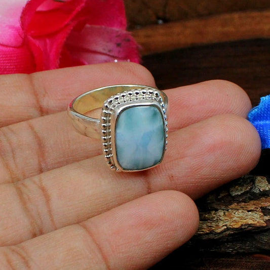 Natural Larimar 92.5 Sterling Silver Ring