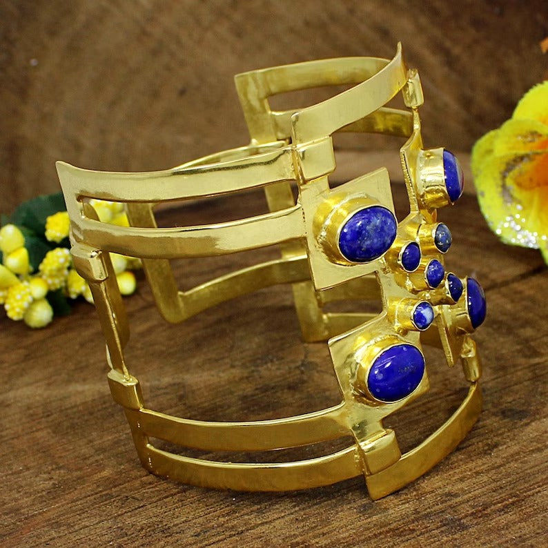 Gold Plated Lapis Lazuli Gemstone Bracelets