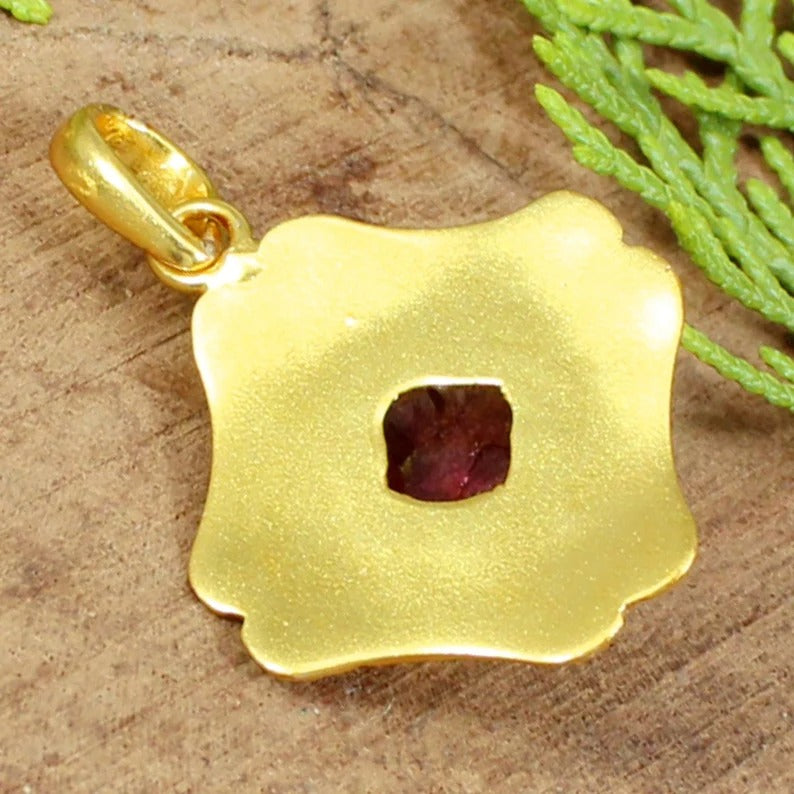 Pink Tourmaline Gold Plated Pendant