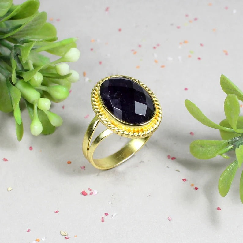 Natural Black Onyx Gemstone 925 Sterling Silver Ring