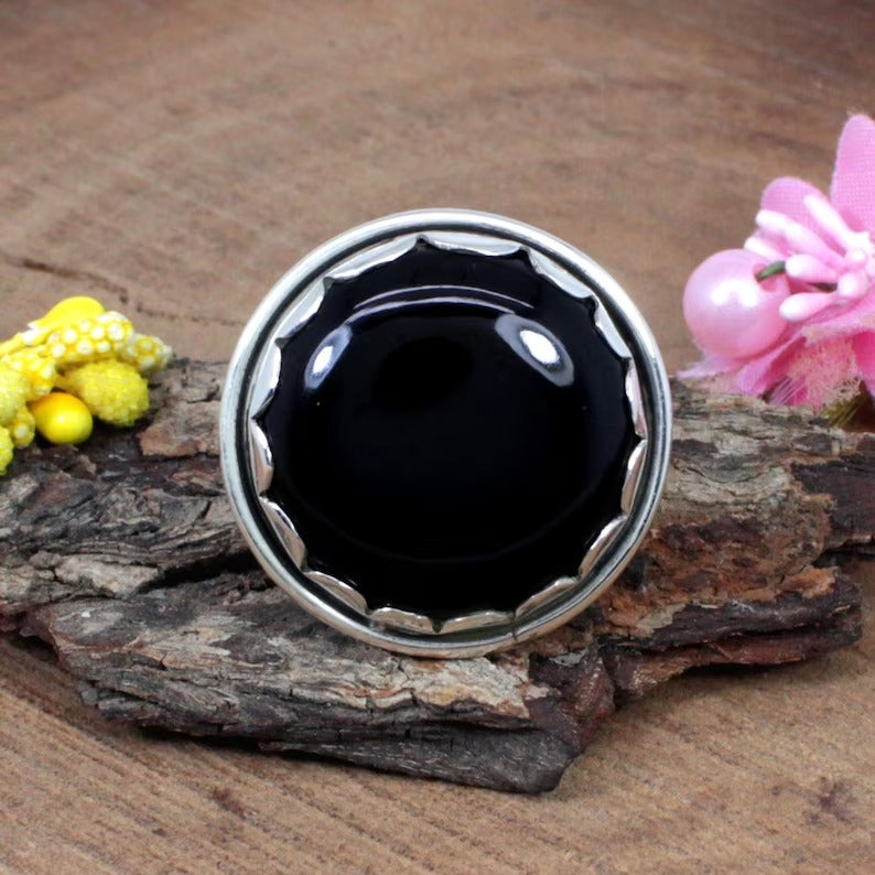 Black Onyx Gemstone Sterling Silver Ring