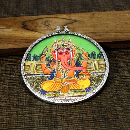 925 Sterling Silver Lord Ganesha Hindu God Hand Painted Temple Jewelry