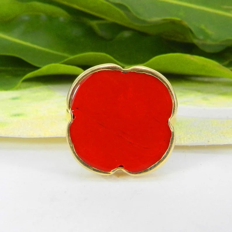 Red Coral Gemstone 92.5 Sterling Silver Ring