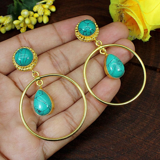 Gold Plated Turquoise Brass Earrings