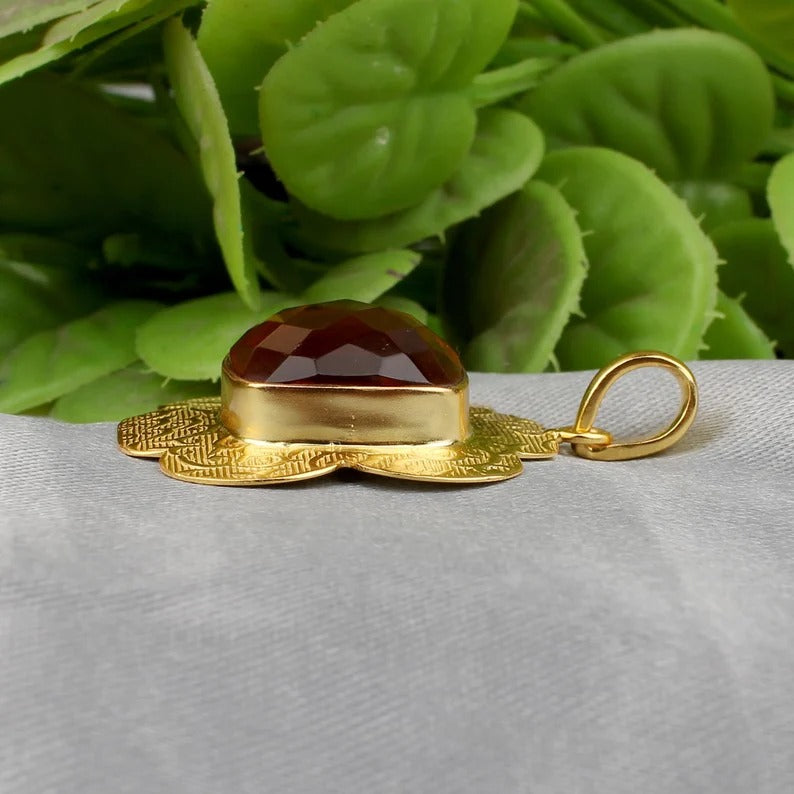 Gold Plated Dark Citrine Hydro Pendant