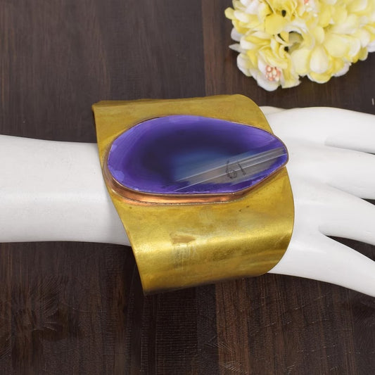 Gold Plated Brazilian Slice Agate Bangle