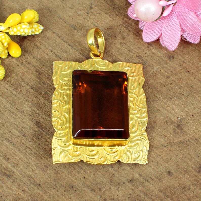 Citrine Gemstone Brass Pendant...